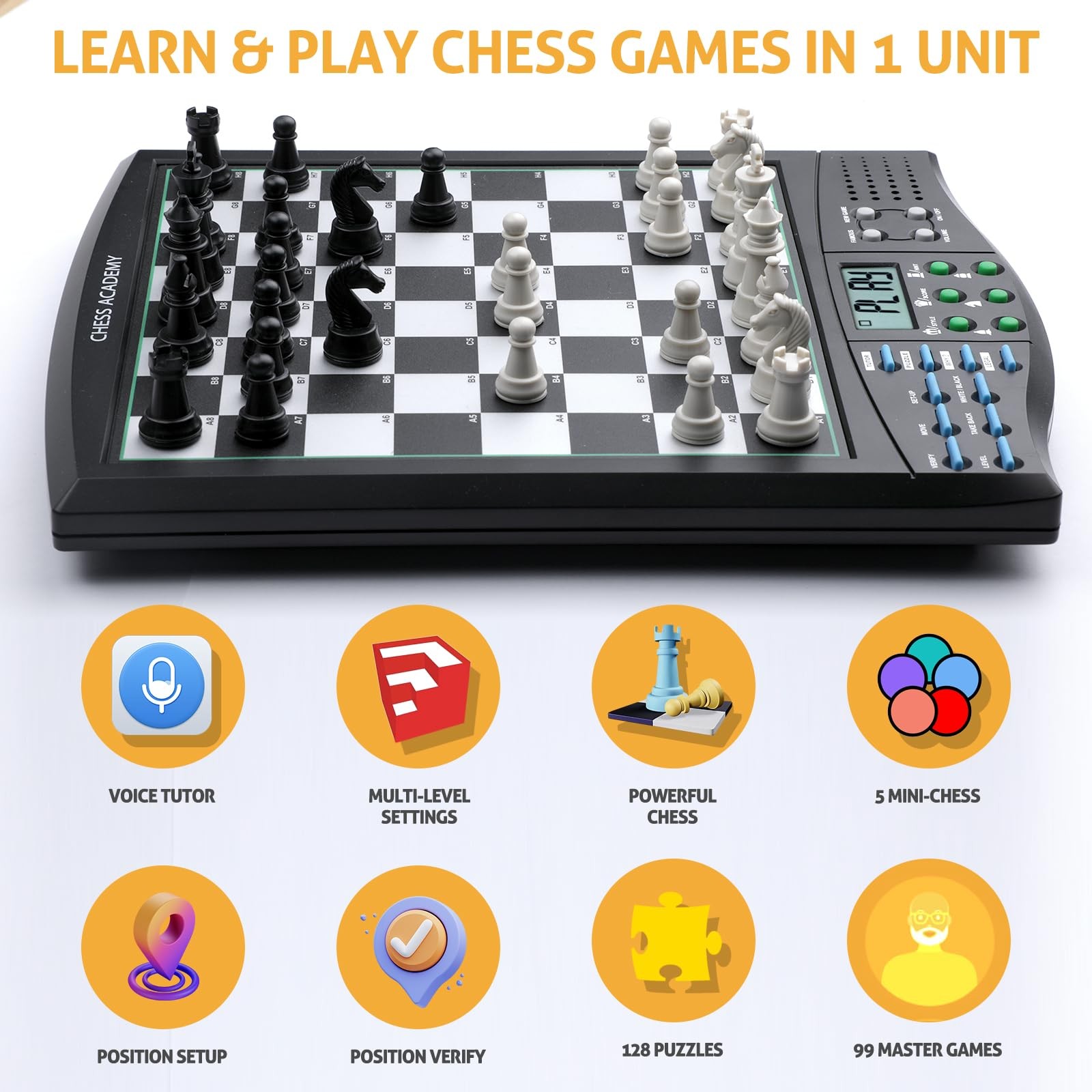 LEVEROAM Talking Chess Academy with Voice Teaching System, Electronic Black