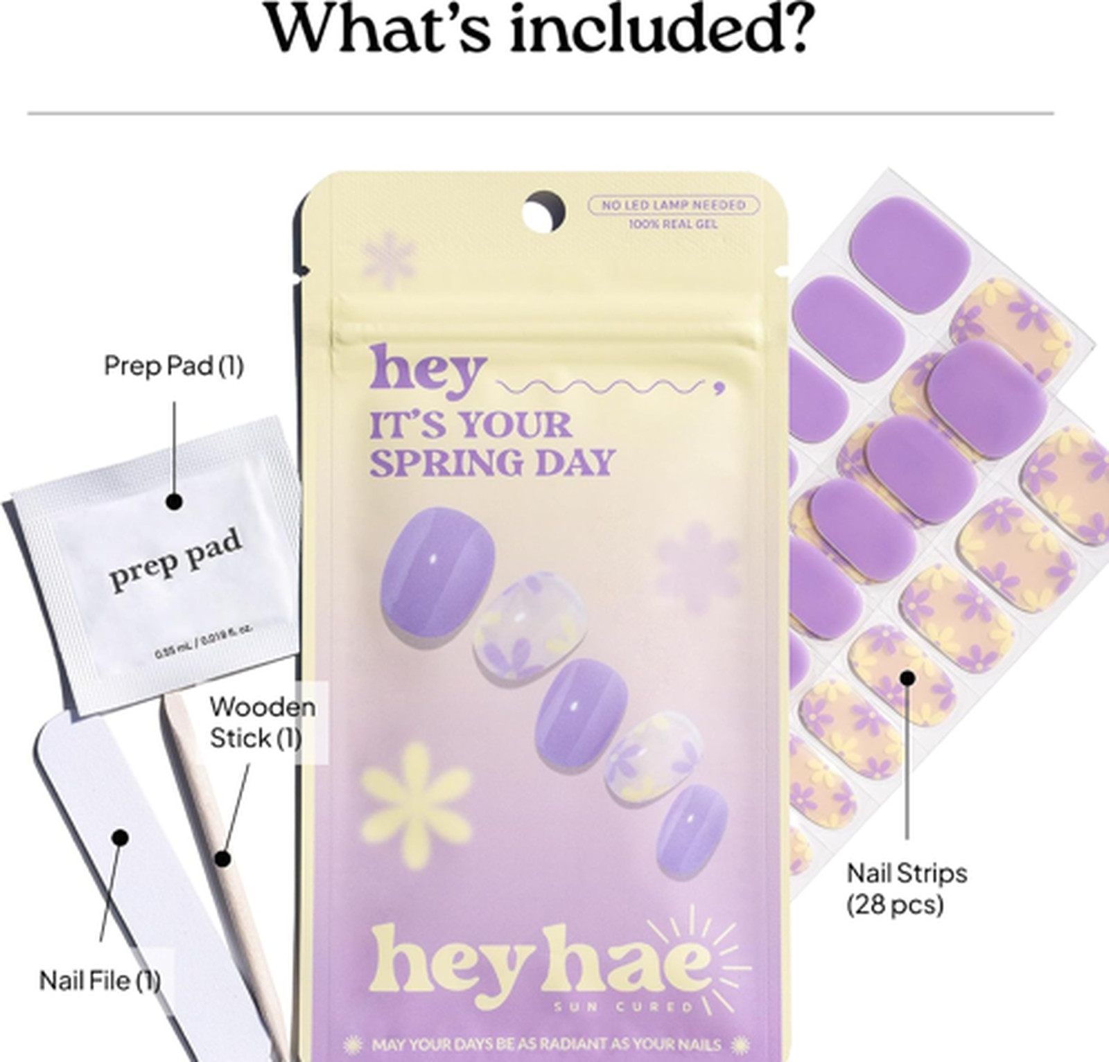 Semi Cured Gel Nail Strips Sunlight Curing Kit Purple Floral Spring Pack 28