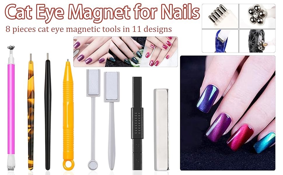 8 Pieces Cat Eye Magnet for Nails Double-head Flower Design Nail Magnet Pens Mag