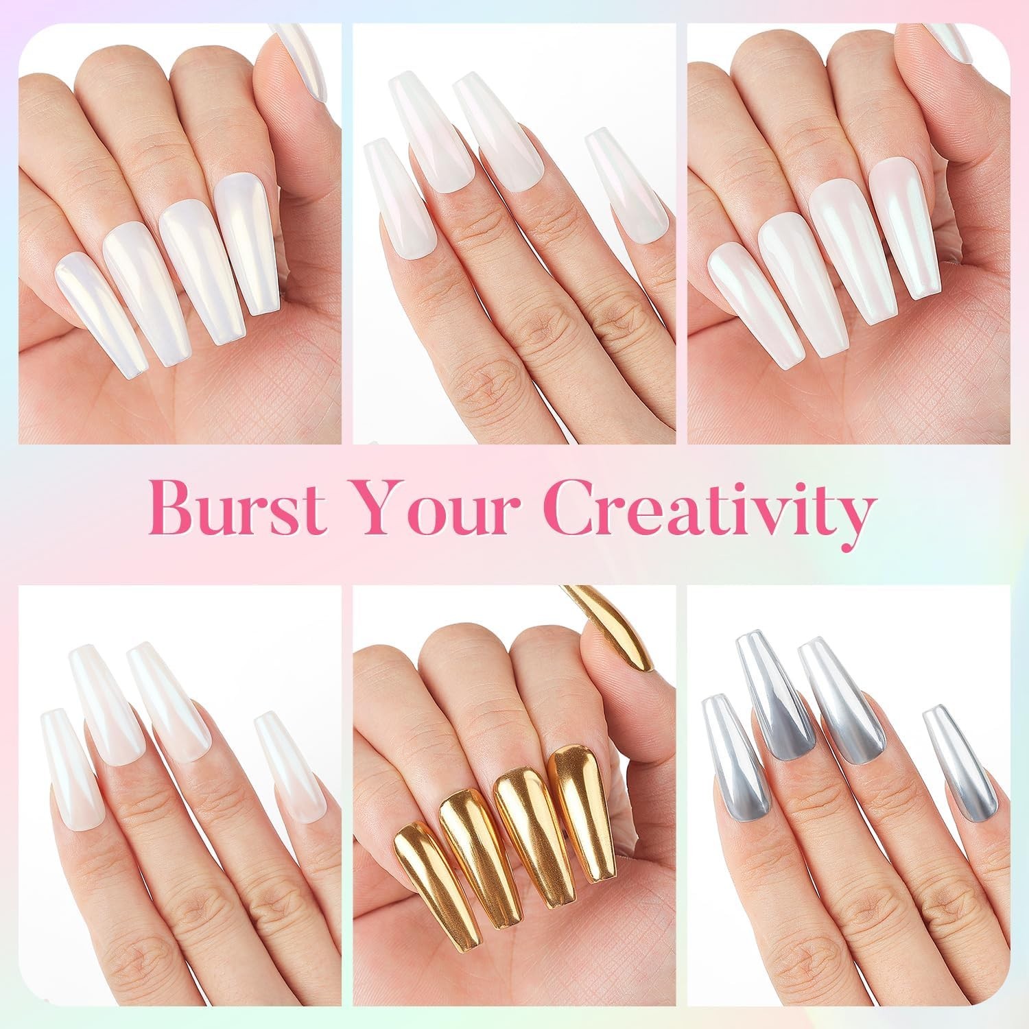 8-Color Pearl Chrome Nail Powder Set – Holographic Pigment Collection