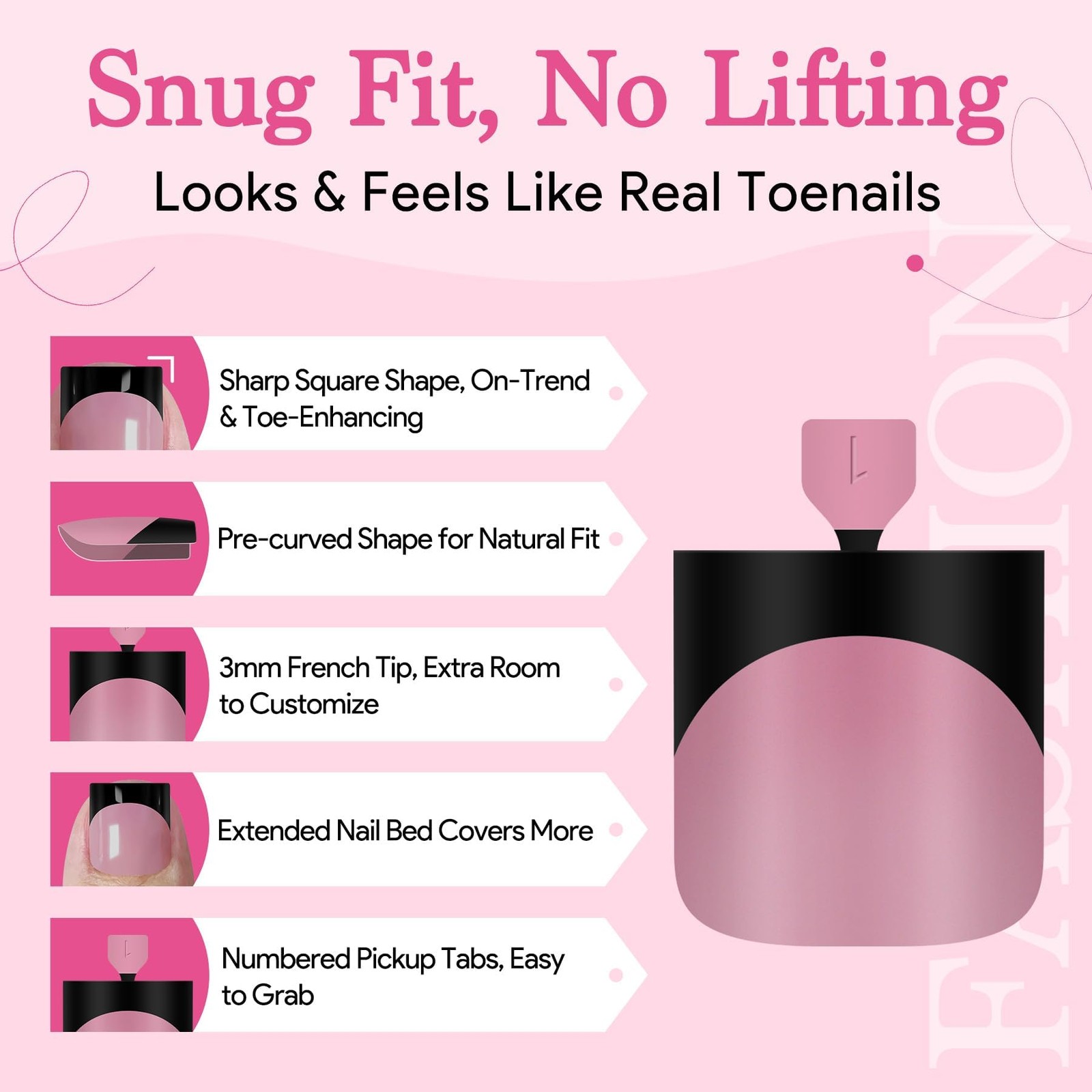 QIEK French Tip Toe Nails Press On Dark Pink Black 150 Pcs