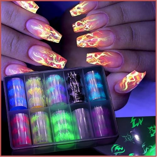 10 Sheets Noctilucent Nail Foil Fluorescent Frame Nail Stickers Nail Style 6