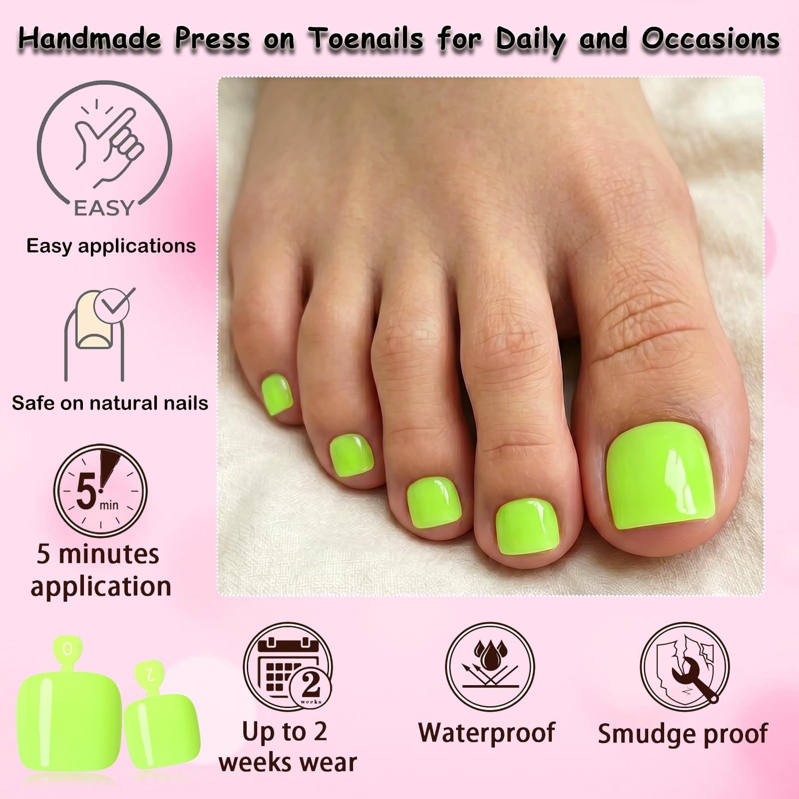 120pc Press on Toenails Women Fake Toe Nail Press ons Pedicure with Glue, Lim…