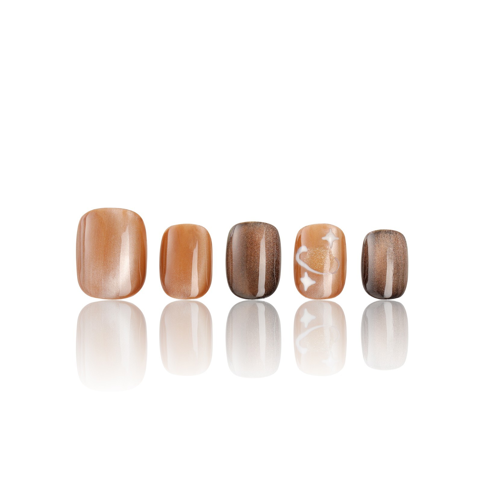RNS243 Durable Glossy Stick On Nails with Jelly Glue Reusable Easy to Apply