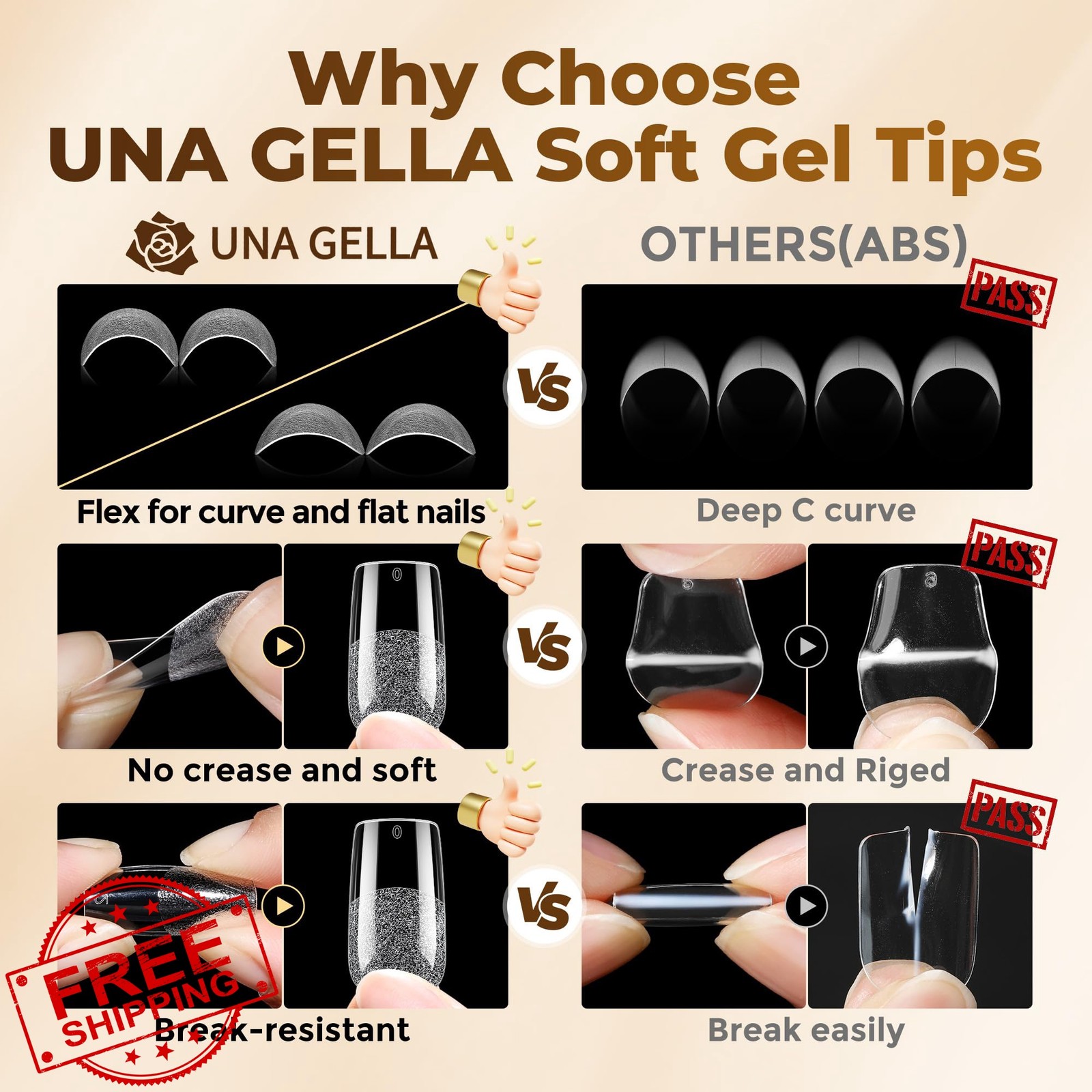 UNA GELLA Medium Square Gel Nail Tips 504pc