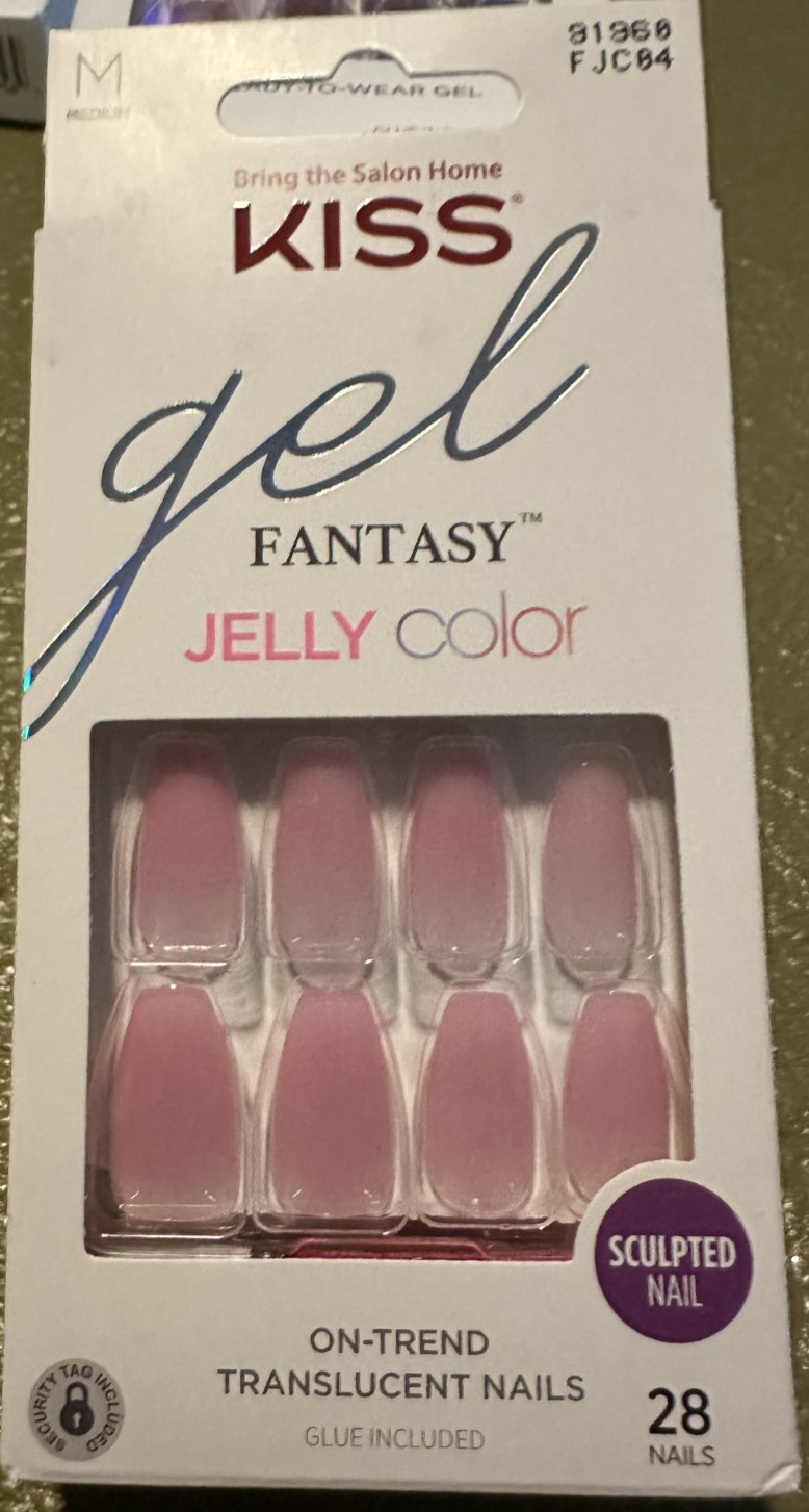 Kiss Nails Glam Fantasy Glue/Press on Medium eased edge Pink Jelly