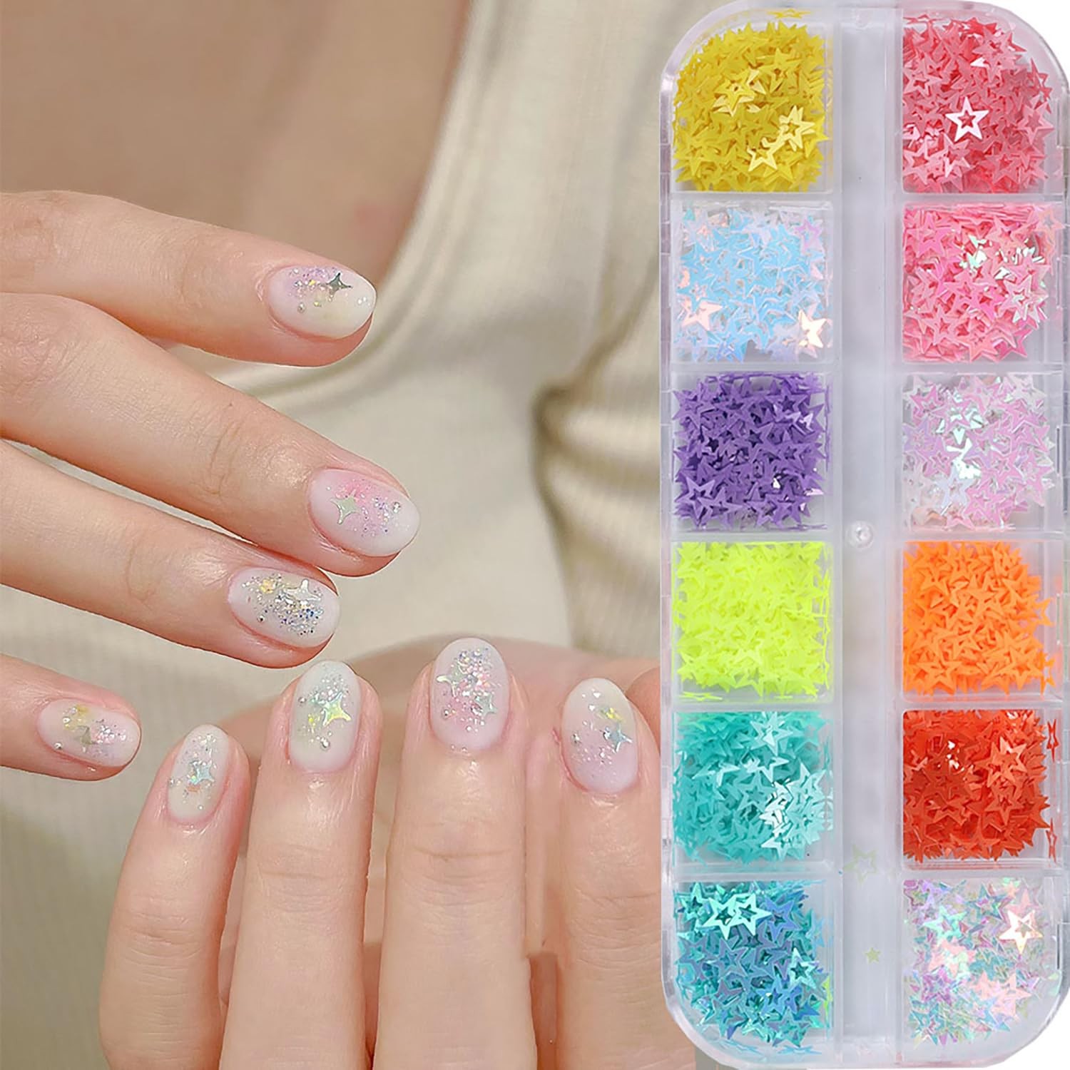 Hollow Stars Nail Art Sequins, 3D Colorful Hollow Five-Pointed Star Nail Glit…