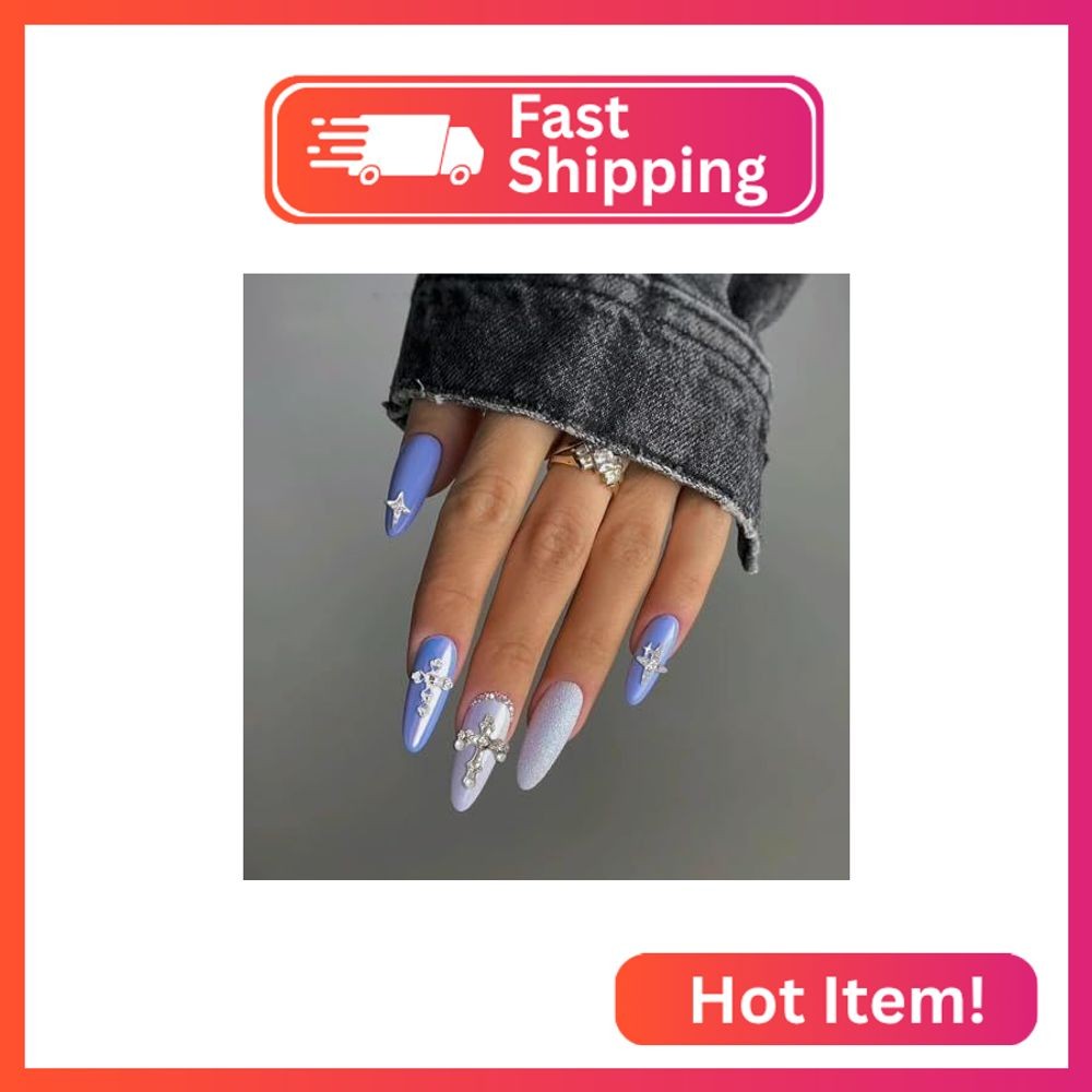 Kurilai 60pcs Cross Nail Charms – 3D Star Nail Decorations, Cross Metal Pearl Rh