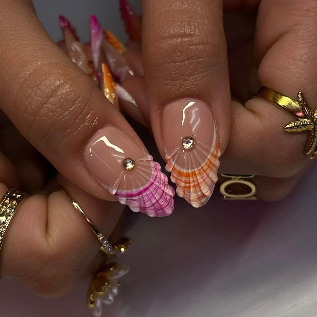 Elegant Medium Almond Press On Nails – 24Pcs Glossy Finish with 3D Floral Art