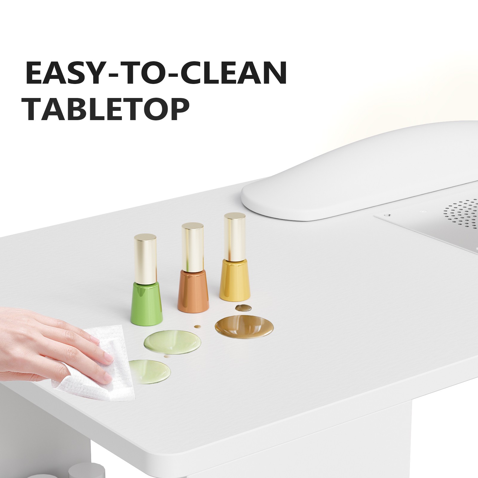 L Shaped Manicure Table with Wrist Rest & 180° Swivel Desktop and Dust Collector