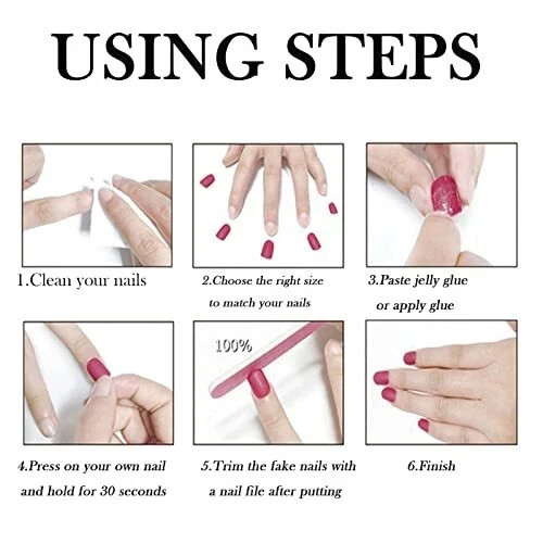 240pcs Short Press on Nails Full Cover Short Square Fake Nails Glossy Hot Pink