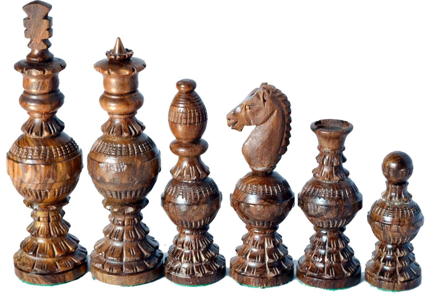 Chessbazar Chess Set Globe Design King 5″ 32 Wooden Small, Brown, Yellow