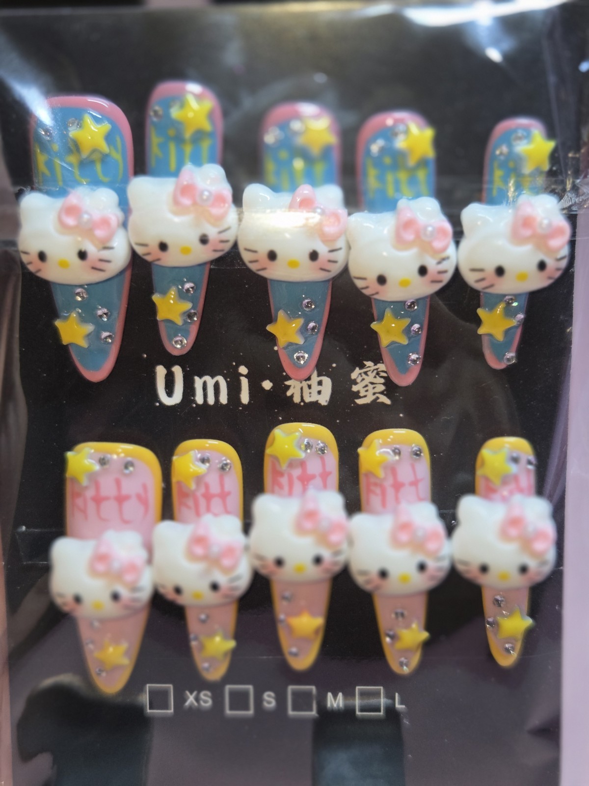 Press On Nails Handmade Medium Almonds Hello kitty Themed nails with stars