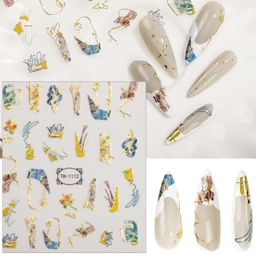 8 Sheets Marble Nail Art Sticker Gold Line Nail Stickers for Nail Gold Line-1