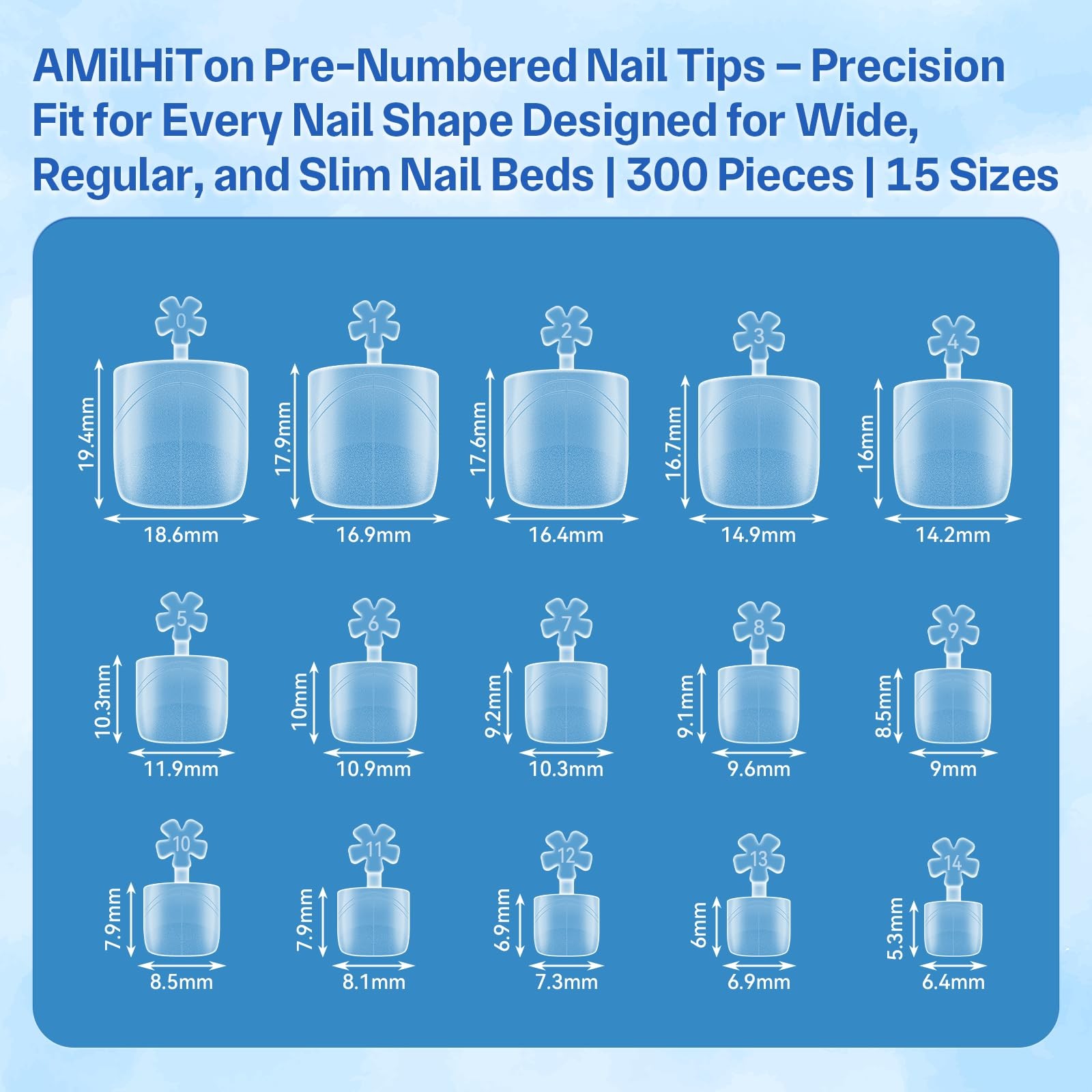 Toe Nail Tips Auxiliary Line, Square Full Cover for Wide Long Nail Beds, Matt…