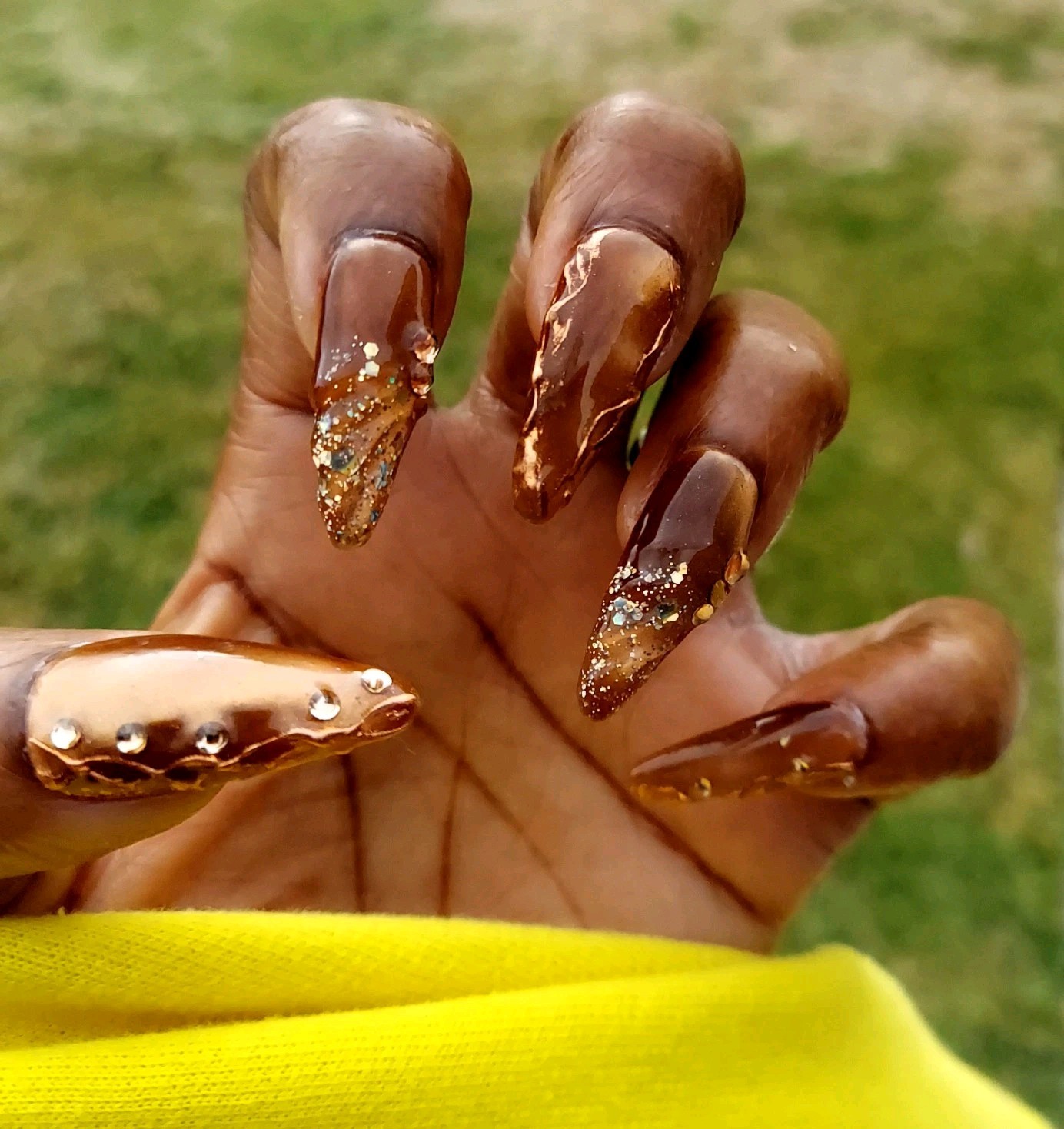 Brown Cat Eye Nails, Gold Chrome Nails