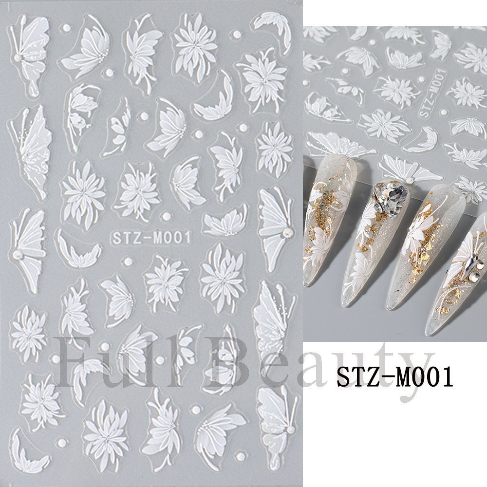2Pcs White Butterfly Flower Lily Petal Matte Effect Thin Nail Art Stickers NH27