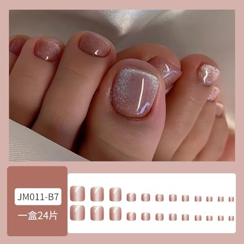Square Cat Polish Glossy False Toe Nails with Glitter Designs – Extra style7