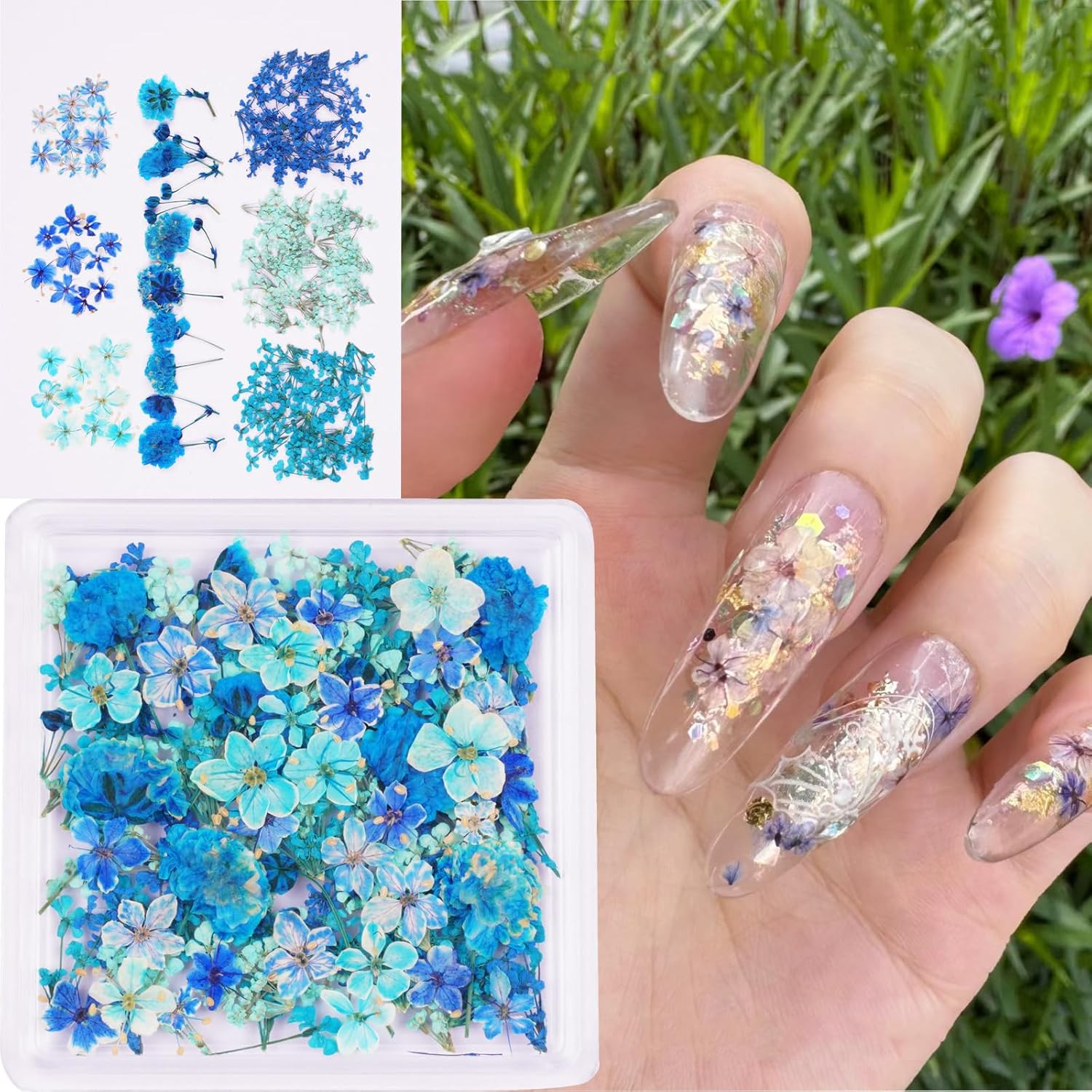 3D Dried Flowers for Nails, Spring Flower Nail Art Stickers 1Box Dried Flowers f