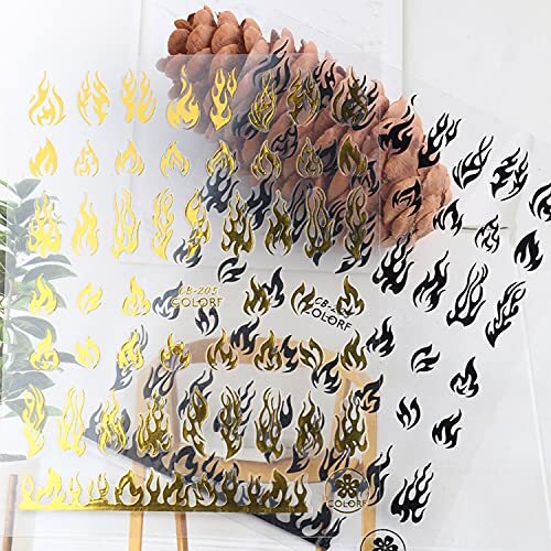 8 Sheets Flame Nail Art Stickers Decals 3D Self-Adhesive Nail Art Design Fire