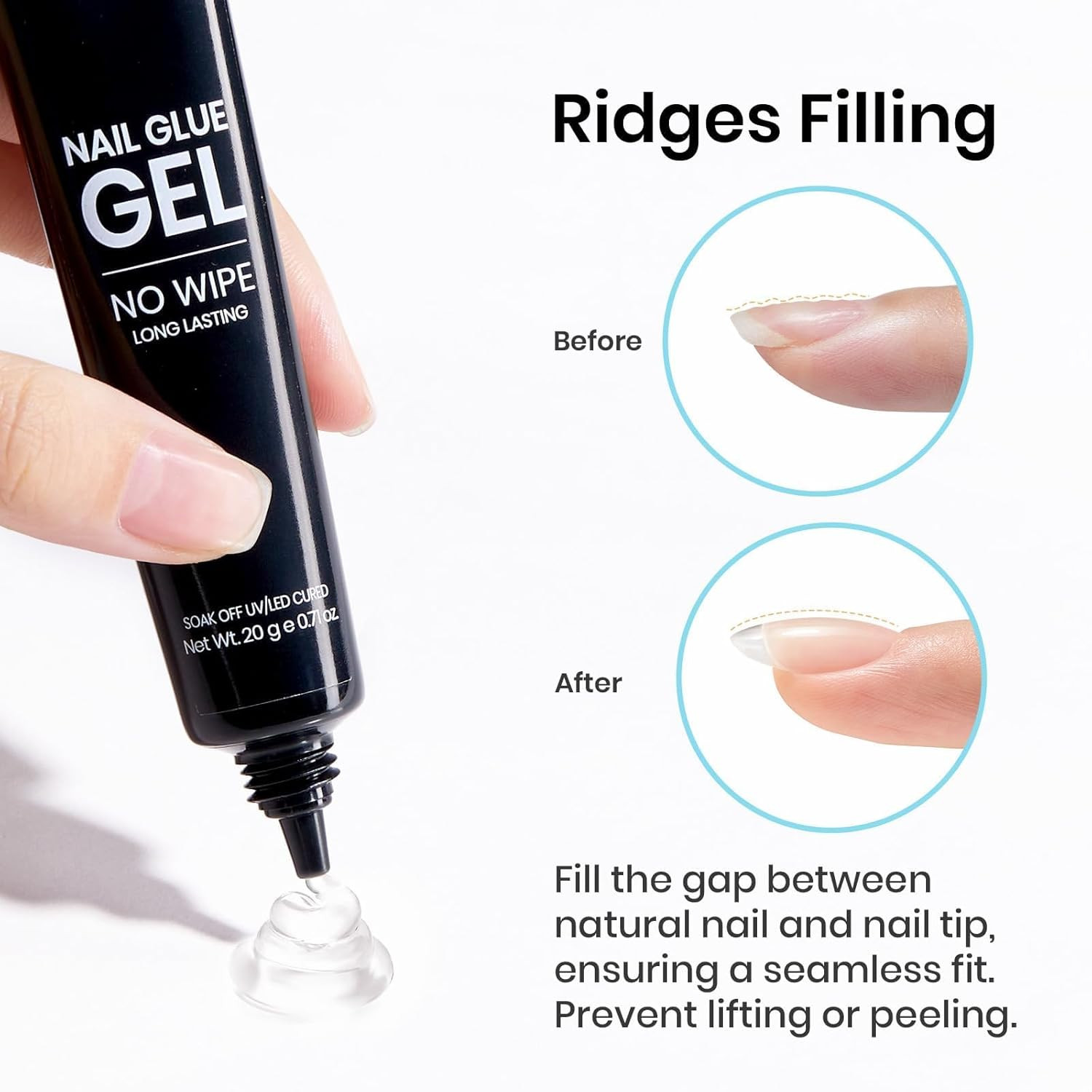 Beetles Solid Nail Glue Gel 2Pcs 20G for Nail Tips, No Wipe Hands-Free Nail Tip