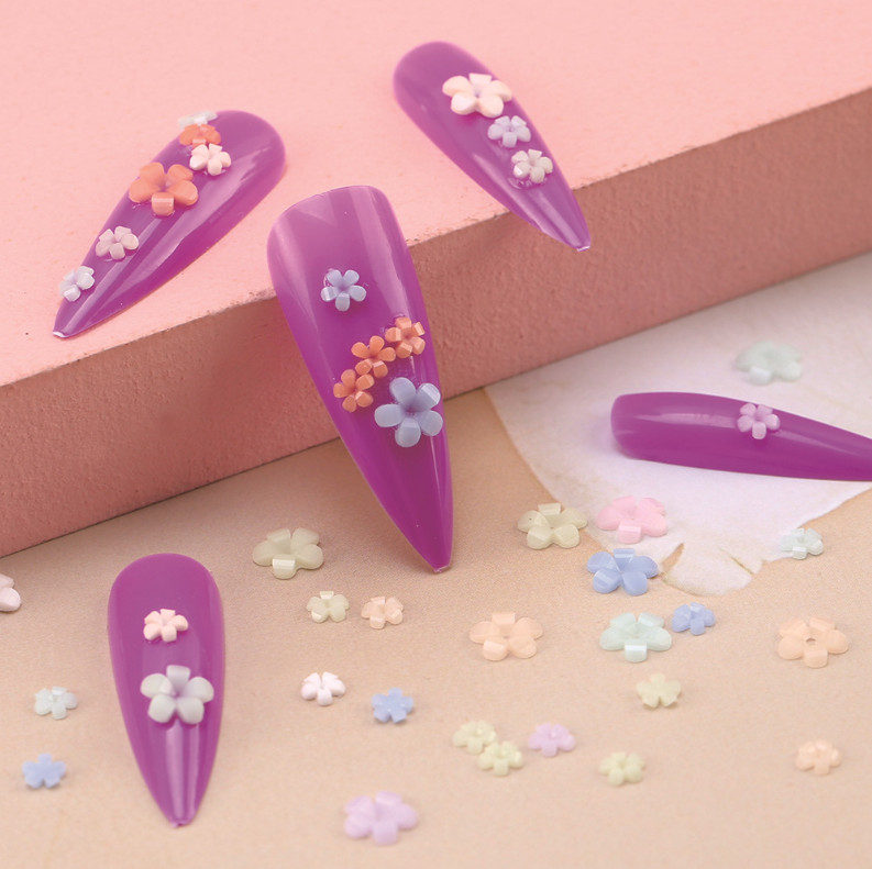 Mixed Nail Art Manicure 3D Color Change Five-Petal Flower Nails Gem Decors NH25