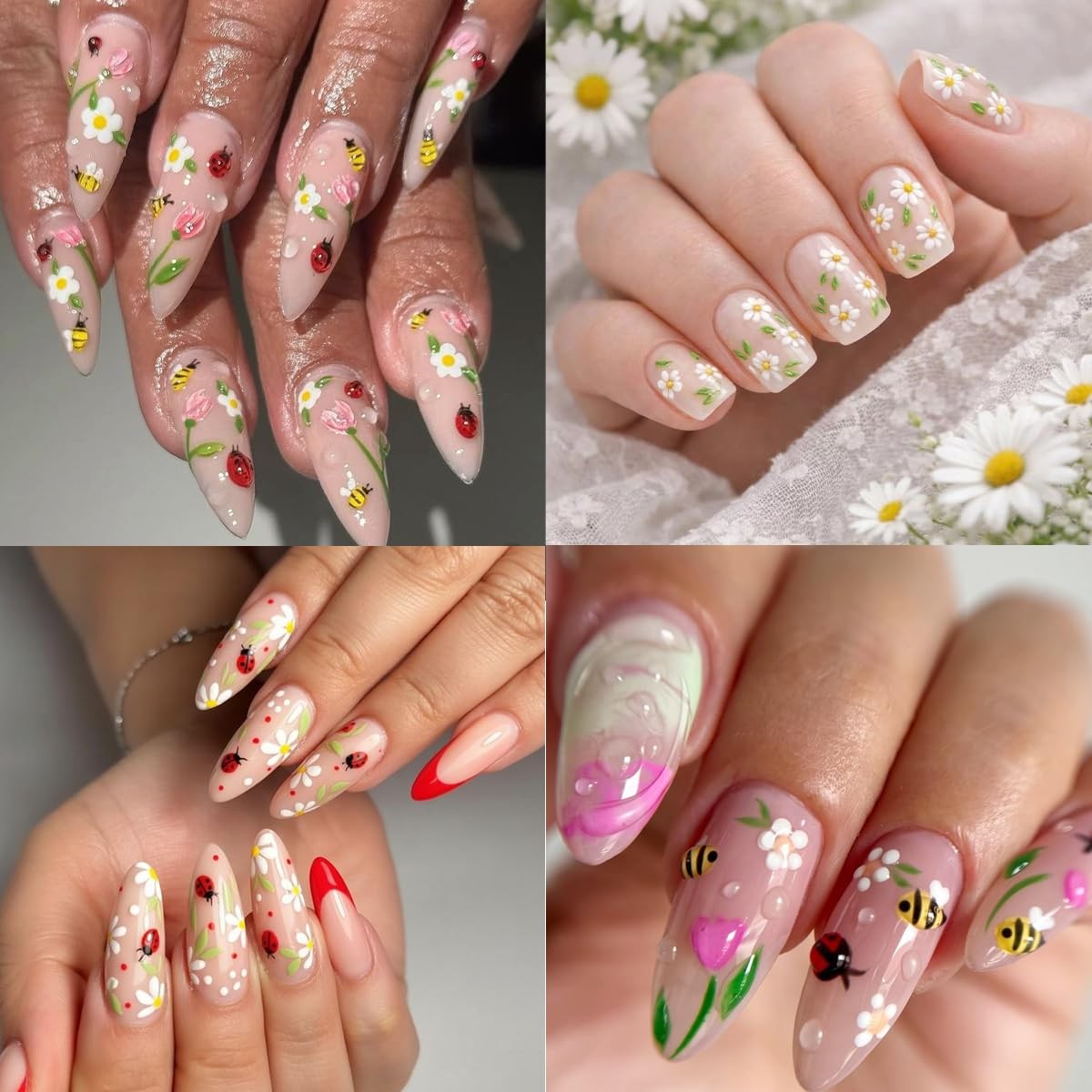 2 Sheets 5D Flower Nail Art Stickers Decals Embossed Daisy Nail Decals Bee La…