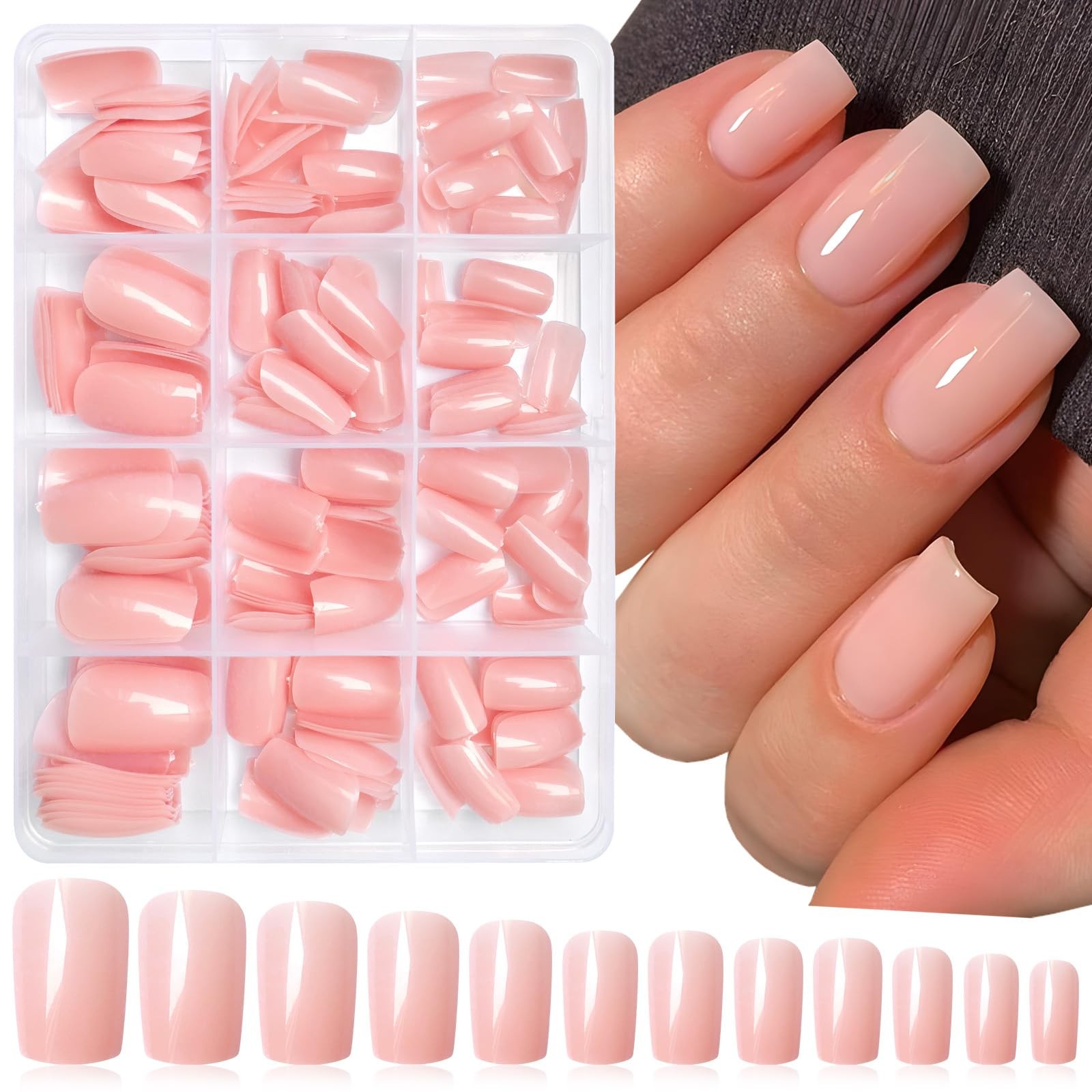 LoveOurHome 240pc Nude Pink Press on Nails 243 Piece Assortment,