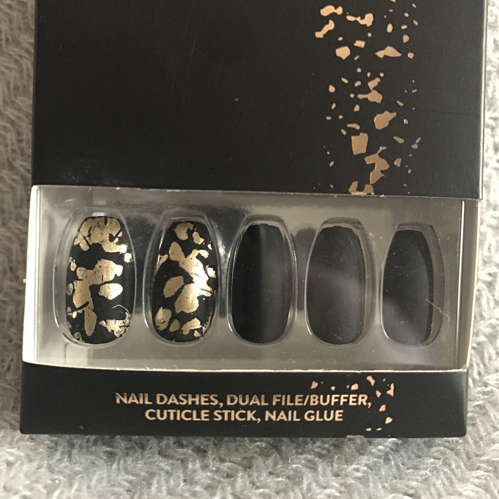 Black, Matte, Gold Foil Accents, Long, Coffin, Classy Press On Nails
