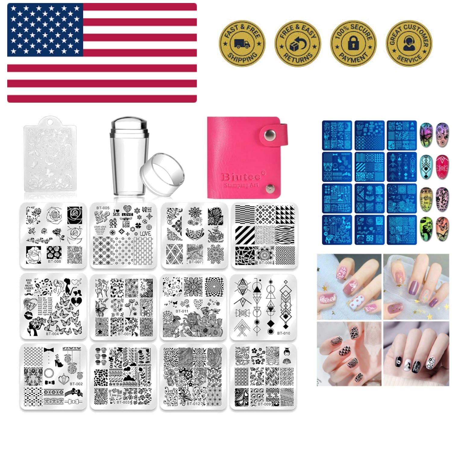 Nail Stamping Plates Set 12pcs Nail Plates 1stamper 1scraper 1storage bag Nai…