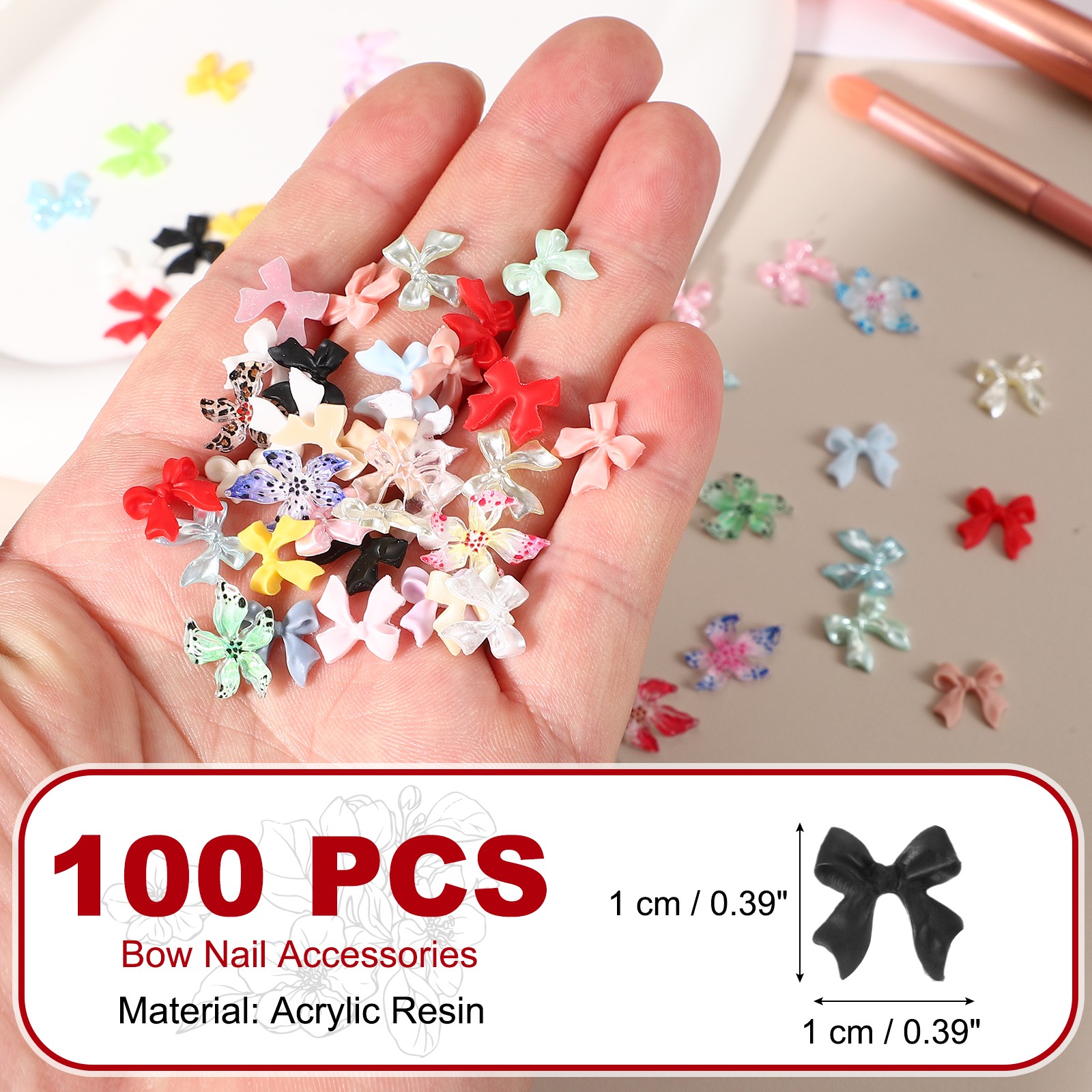Nail Bows, 3D Flowers for Nails for DIY Manicure 100 Pcs Black