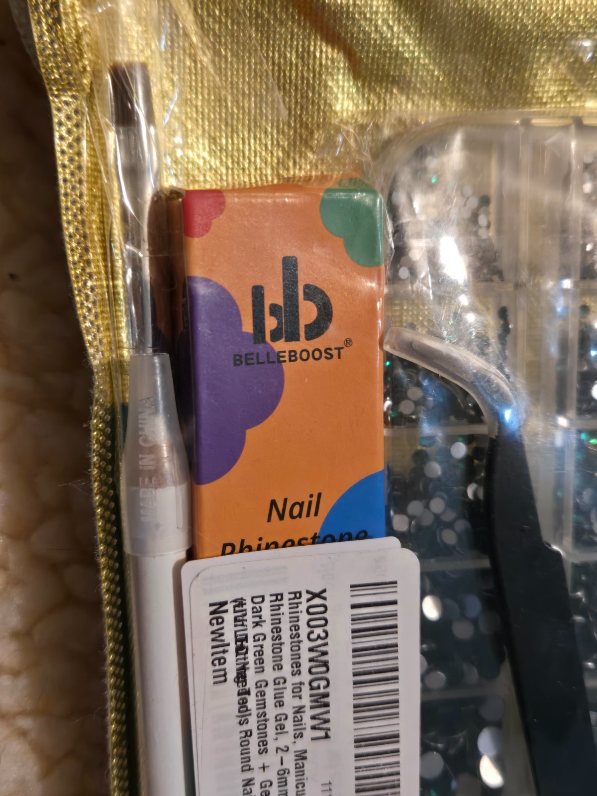 New Manicure Set with Dark Green Nail Rhinestone Glue Gel Kit, Multi Sizes