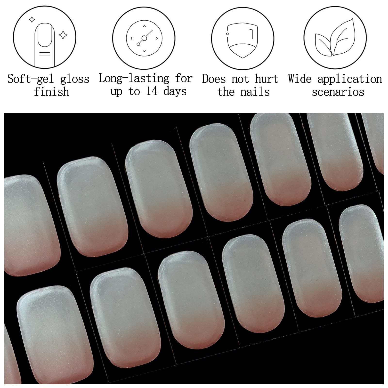 Semi Cured Gel Nail Strips UV Light Needed 20PCS Ombre Nude Gel Nail Stickers…