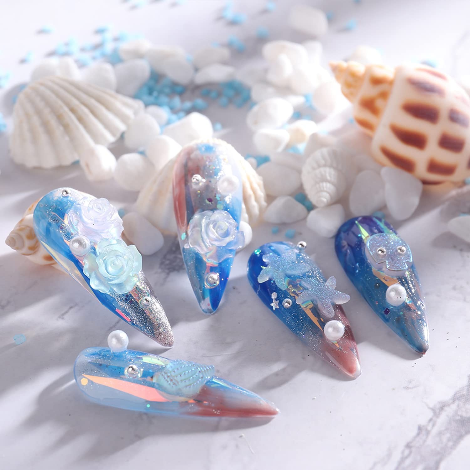 Luminous Nail Decorations – Mixed Flowers Conch Starfish Skull Pearl Glitter …