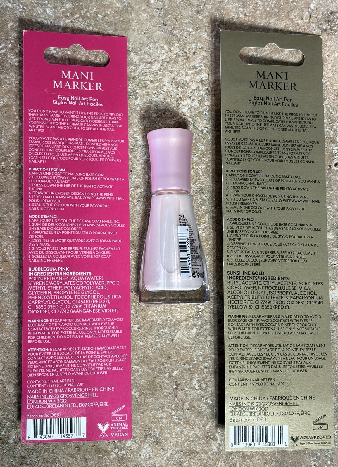 Nails Inc Mani Marker Bubble Gum Pink Sunshine Gold Sally Hanson 243 Make It Sna
