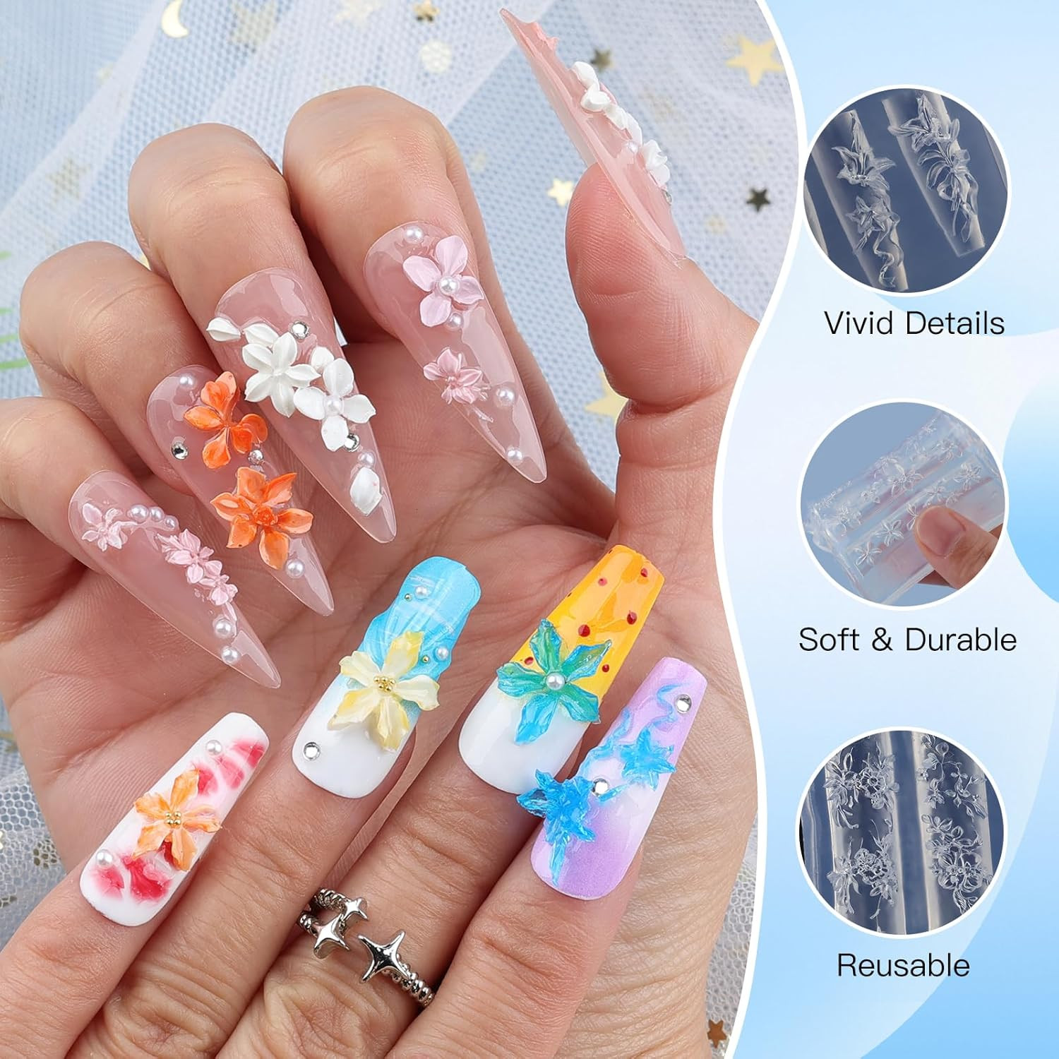 Flower Silicone Nail Art Molds – 3D Floral Charms for Gel & Resin Nails