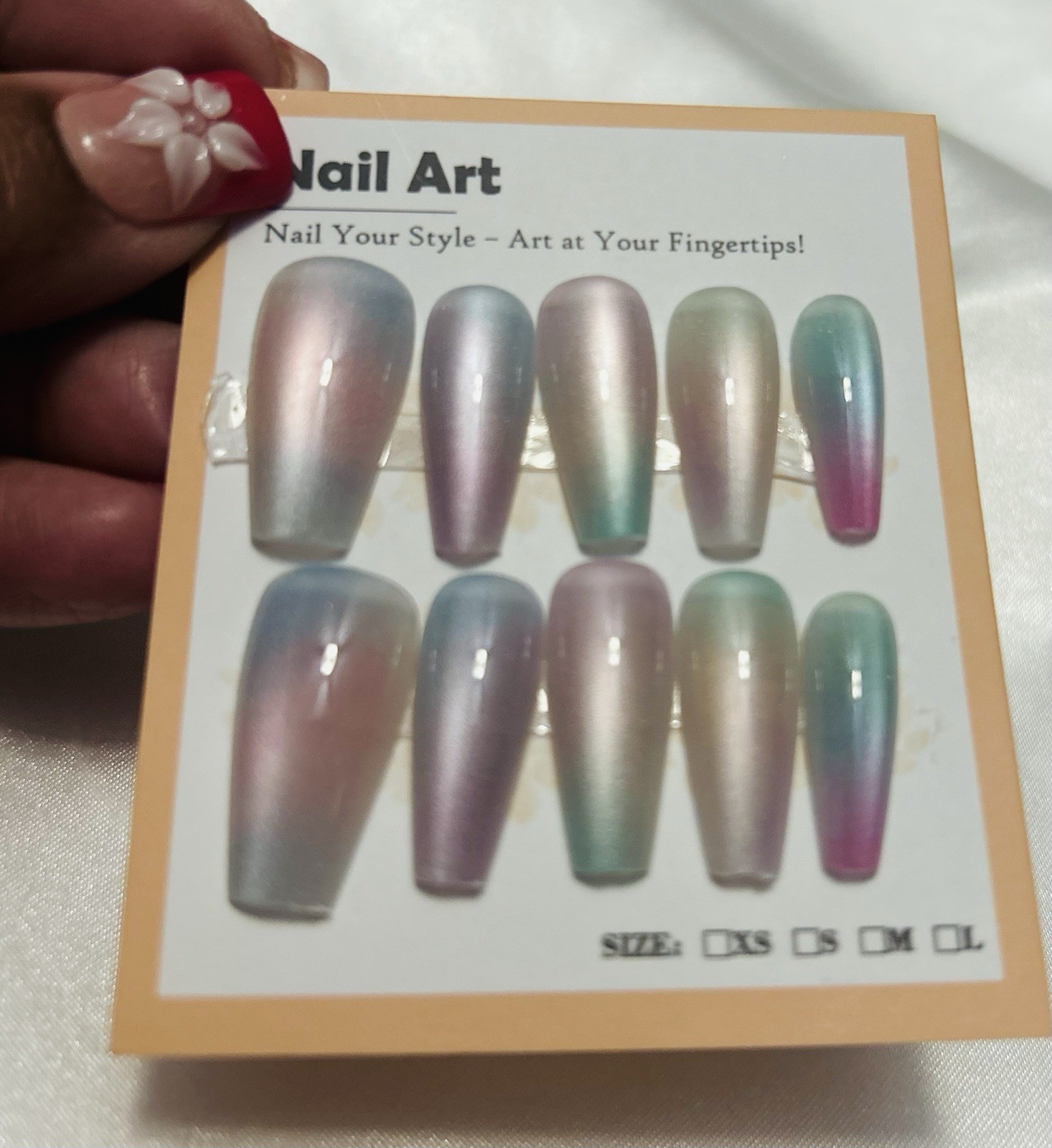 Multicolor Ombre Shimmer Press-On Nails Coffin Full Cover Pre-Designed