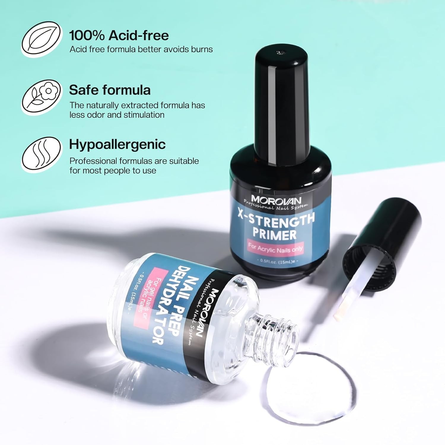Morovan Nail Prep Dehydrate and Primer X-strength, No Burn Non Acid Nail…