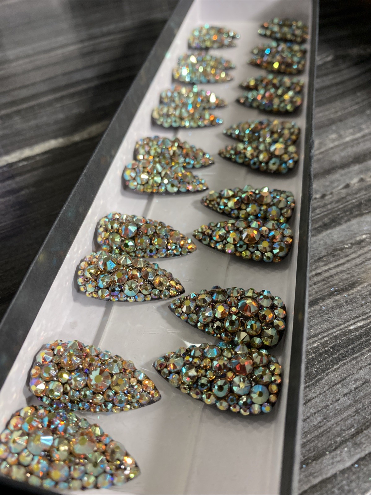 Press On Nails Handmade 24 Med Stiletto Ab Fire Crystal Nails Gel / Gel Polish
