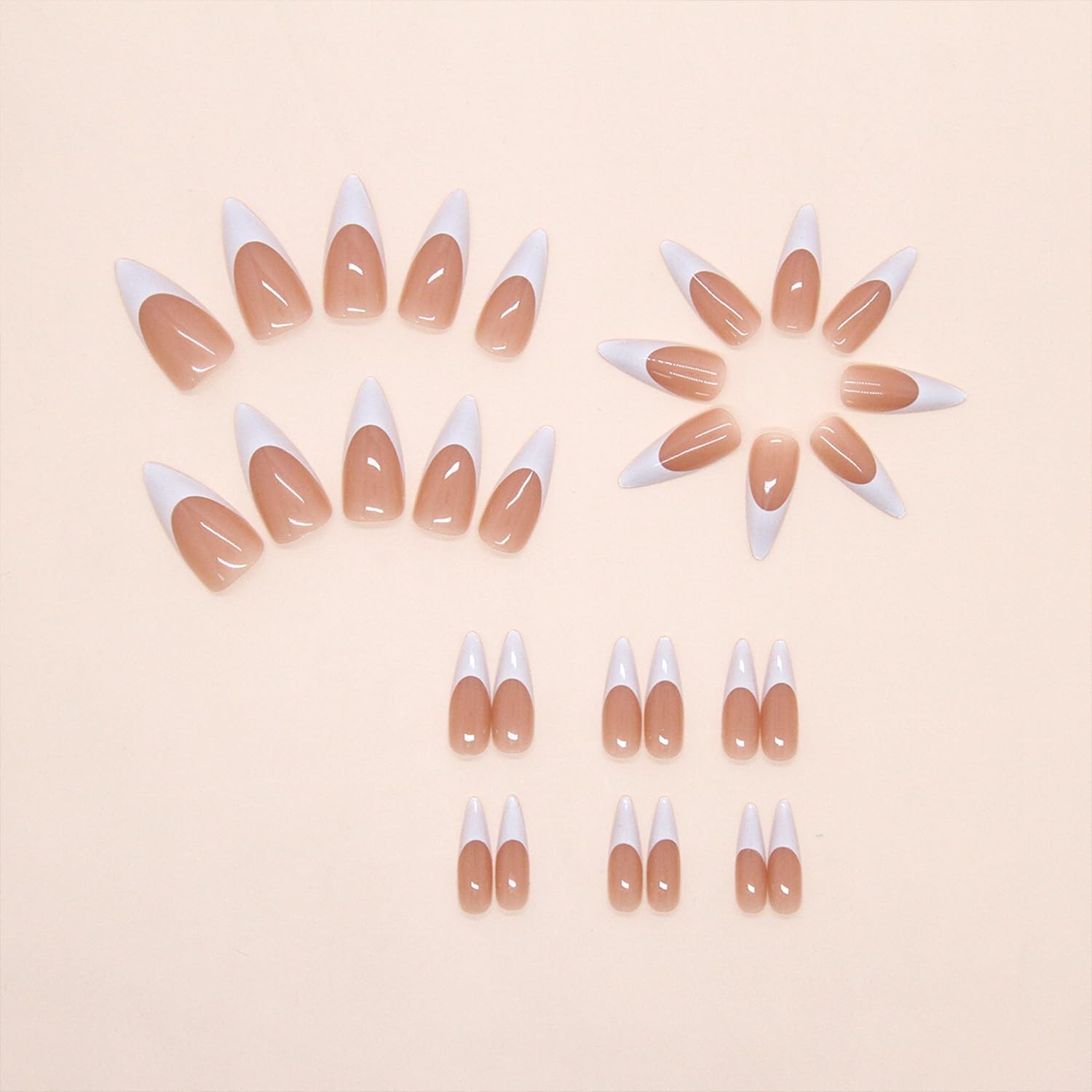 Extra Long Almond Press on Nails White French Tip Fake Multicolor