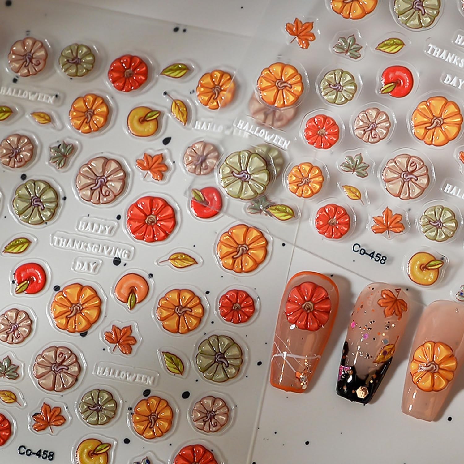 1 Sheets Fall Nail Stickers for Art 5D Self-Adhesive Embossed Multicolor