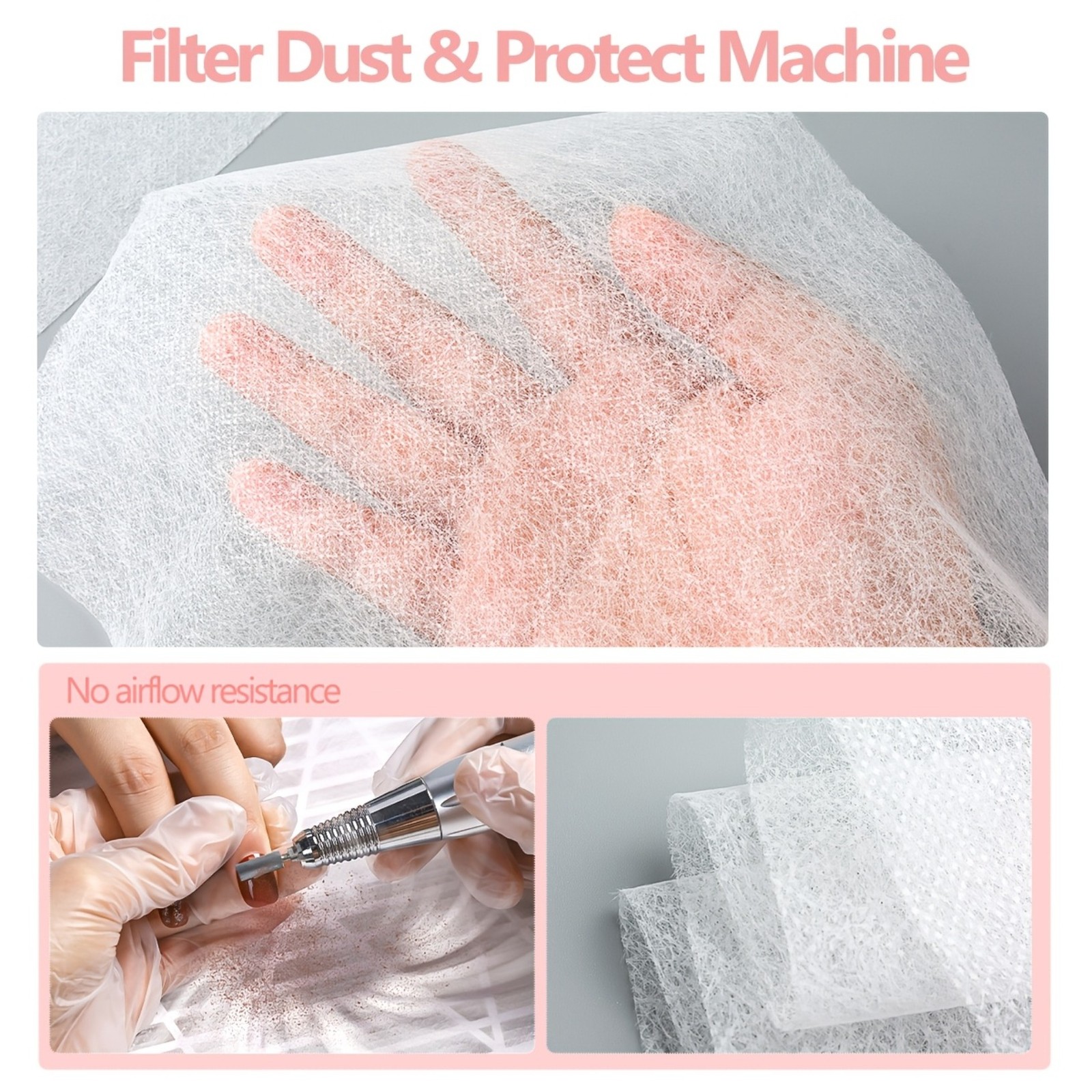 100pcs Pack Disposable PP Nail Dust Collector Filter Paper for Home Salon Nail