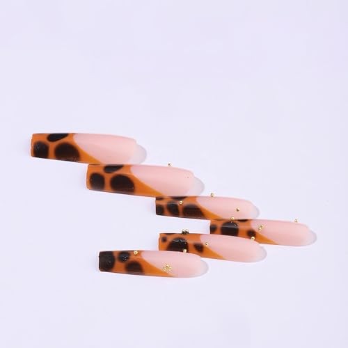 Square Press on Nails Long Fake Nails Brown French Tip Glue on bbfnH002