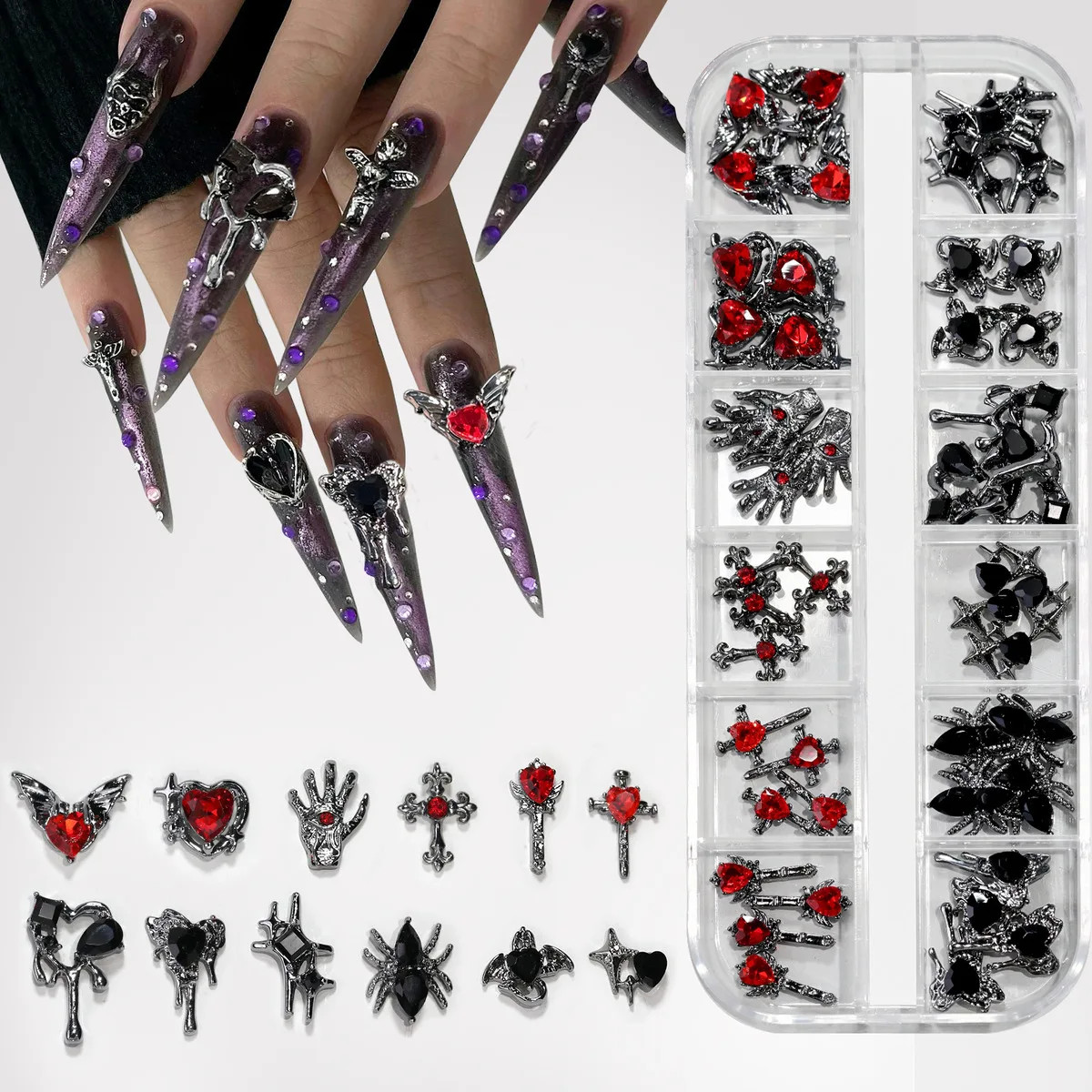 Y2K Retro 3D Cross Rhinestone Nail Charms Boxed Alloy Punk Nail Art Decoration