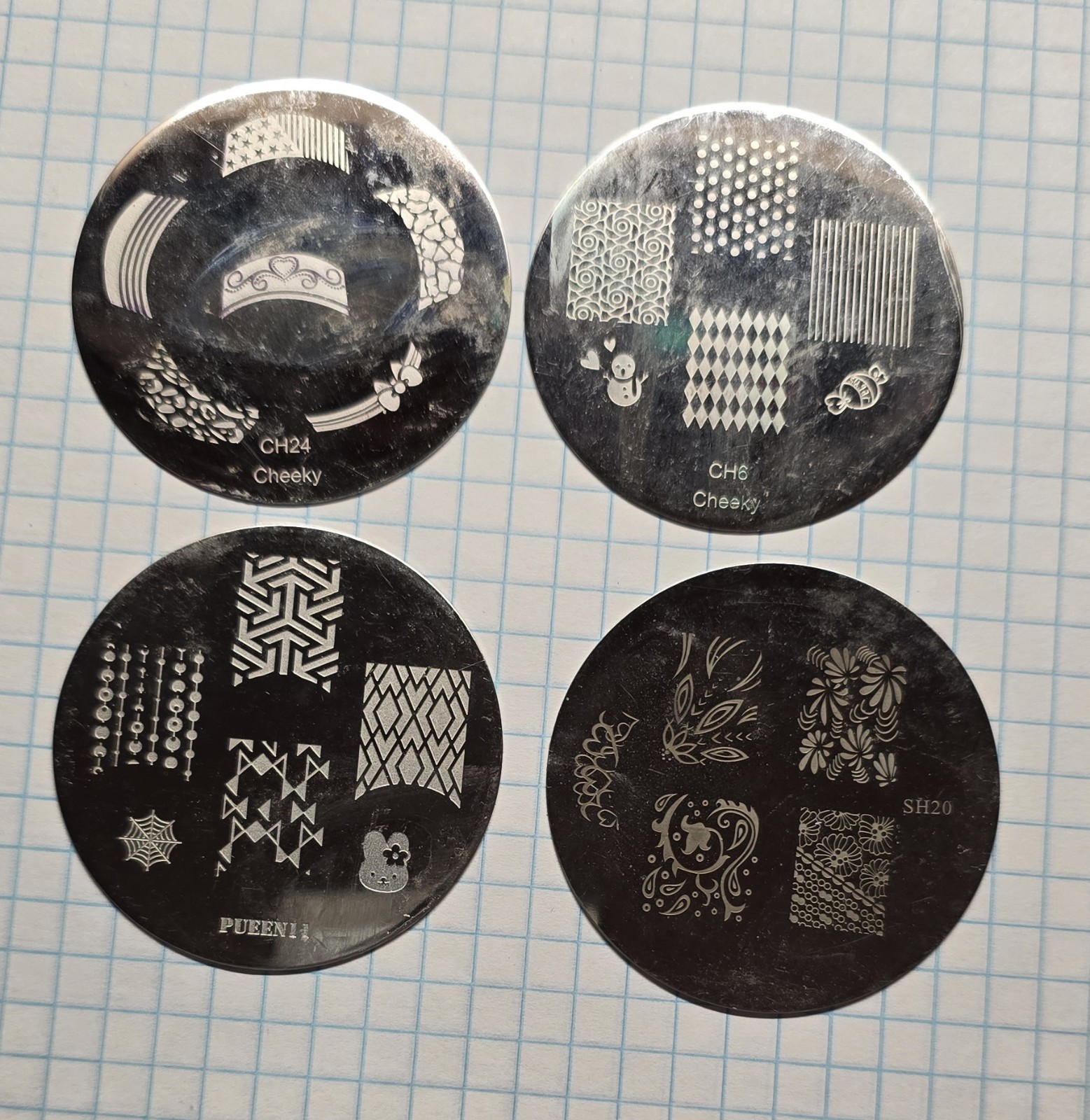 Bundle Nail Stamp Round Plates Swirl Argyle Plaid French Tip Christmas Lot Of 12