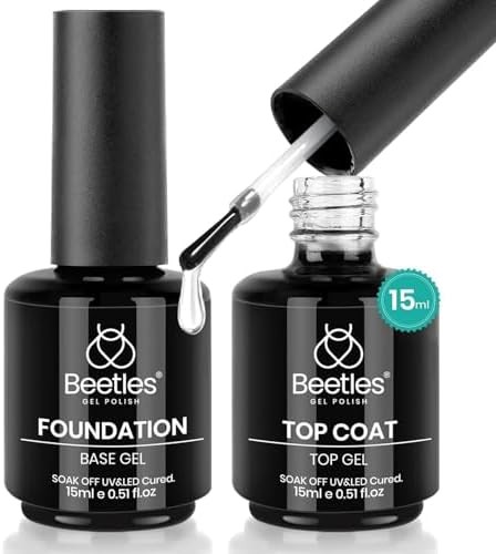 Beetles 2 Pcs 15ml No Wipe Gel Top Coat and Base Coat Set | Long Lasting Soak Of