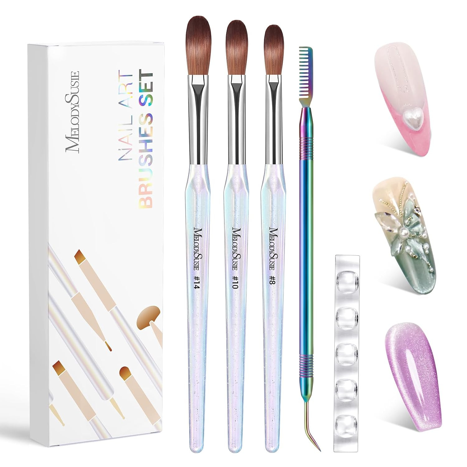 Acrylic Nail Brush Set, Size 8,10,14 Transparent Nail Brushes | with Cleaner Too