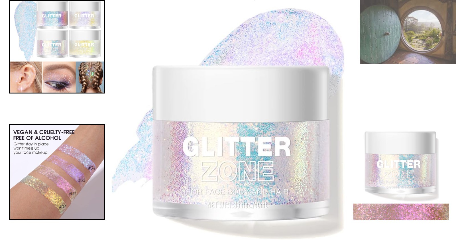 & Cruelty-Free Holographic Glitter Gel for Hair, Face & Body – 1.35 oz