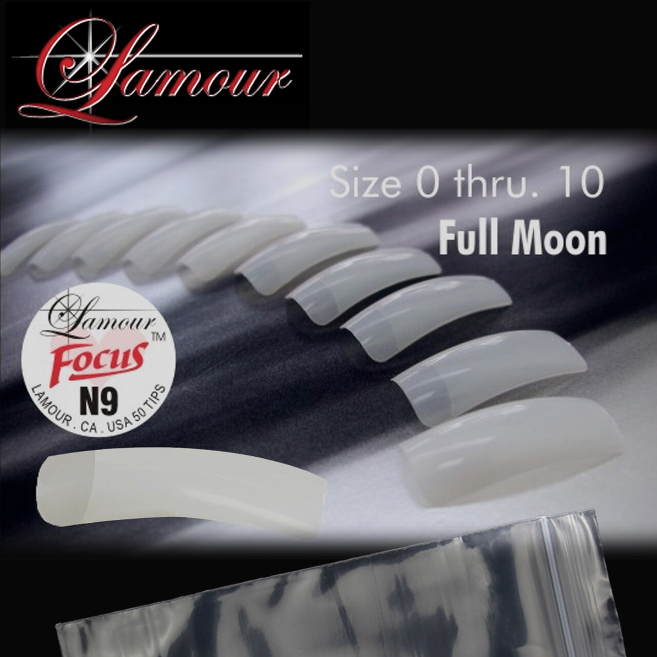 Lamour FOCUS Natural Tips Full Moon – 500ct each size – (CHOOSE FROM SIZE 0-10)