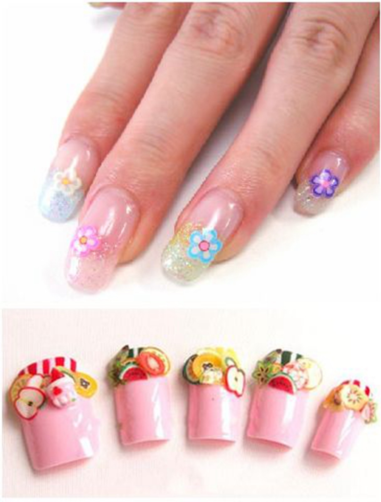 4 Wheel of 12 Styles Assorted 3D Fimo Polymer Clay Slices Various Nail Art Tips